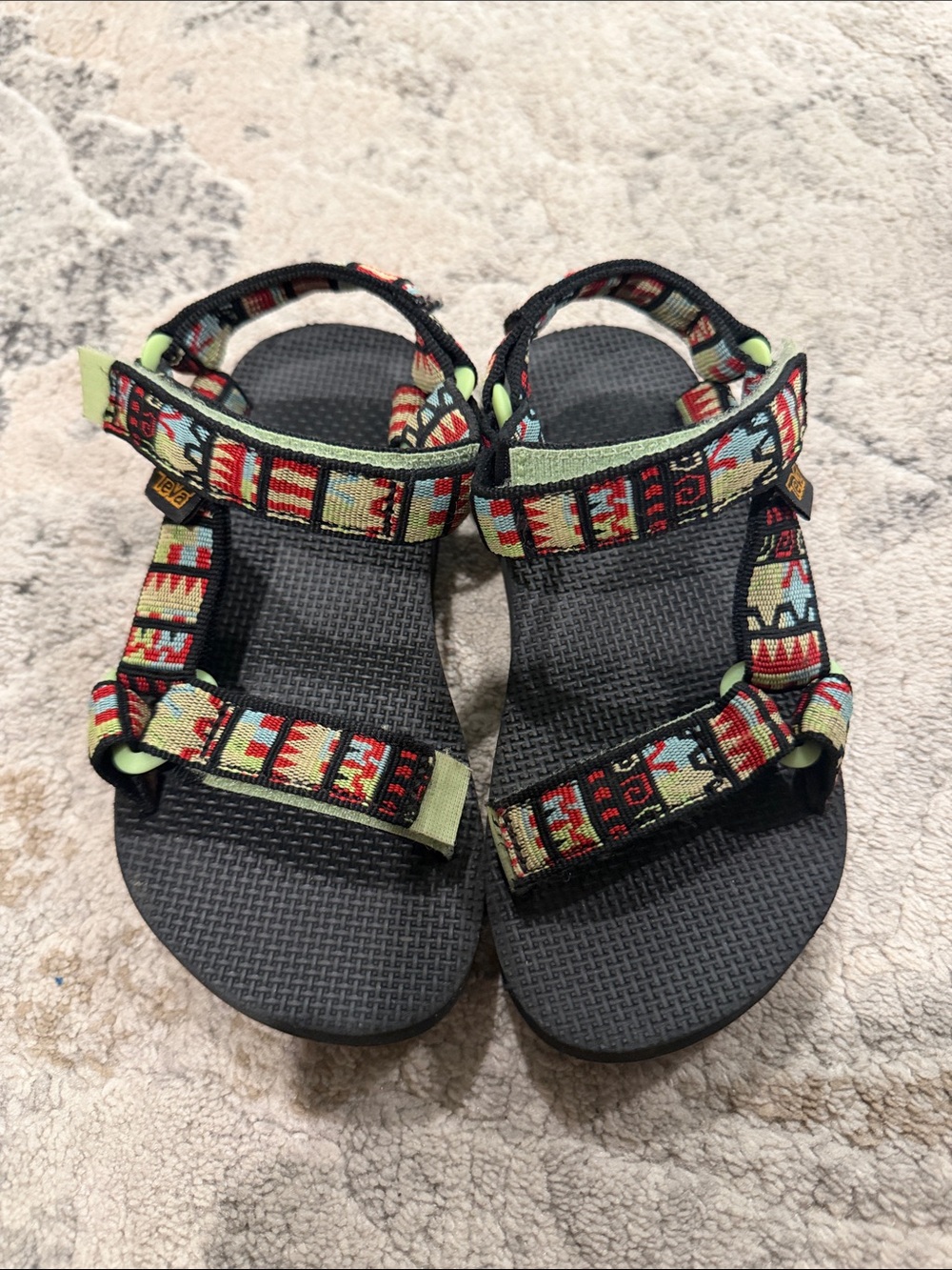 Teva Kids Black Sandals with Red, Green and Blue Aztec Straps
